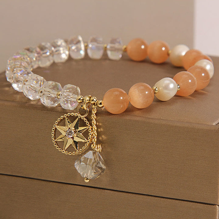 Buddha Stones Oranje kattenoog witte kristallen ster Armband - image 5