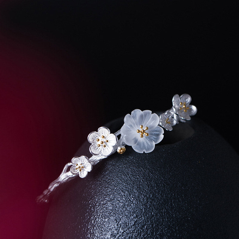 Buddha Stones Verstelbare Armband met pruimenbloemmotief van 925 sterling zilver - image 3
