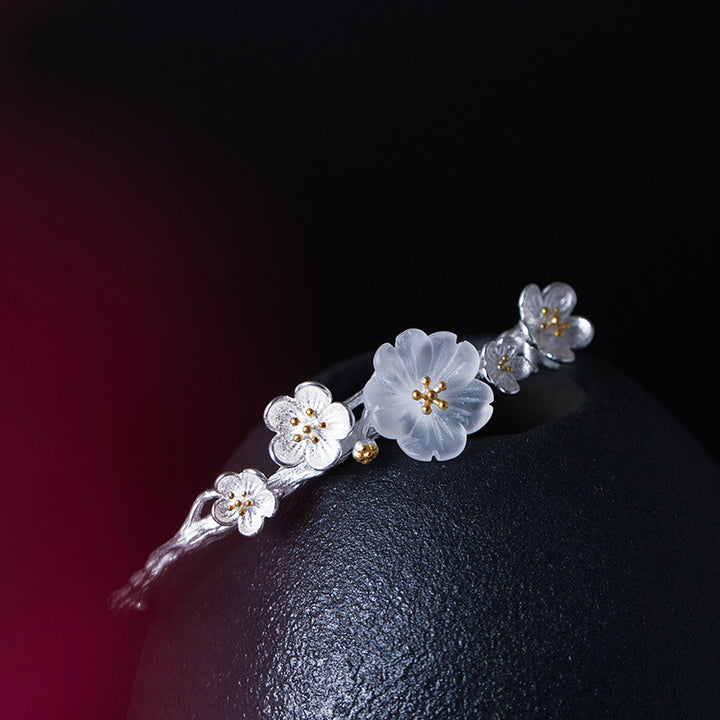 Buddha Stones Verstelbare Armband met pruimenbloemmotief van 925 sterling zilver - image 3