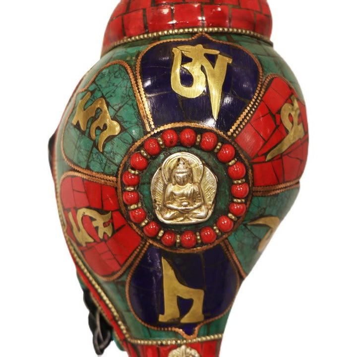 Tibetaanse handgemaakte Shankha Om Mani Padme Hum Boeddha Conch Shell Lucky Decoratie - image 14