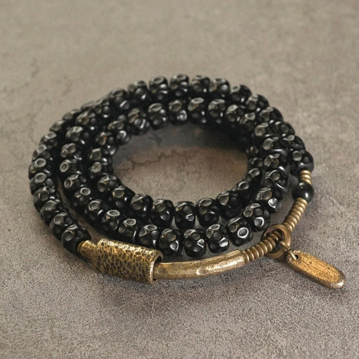 Buddha Stones Retro armband van kokosnootschaal, messing en koper met drievoudige wikkeling . - image 3