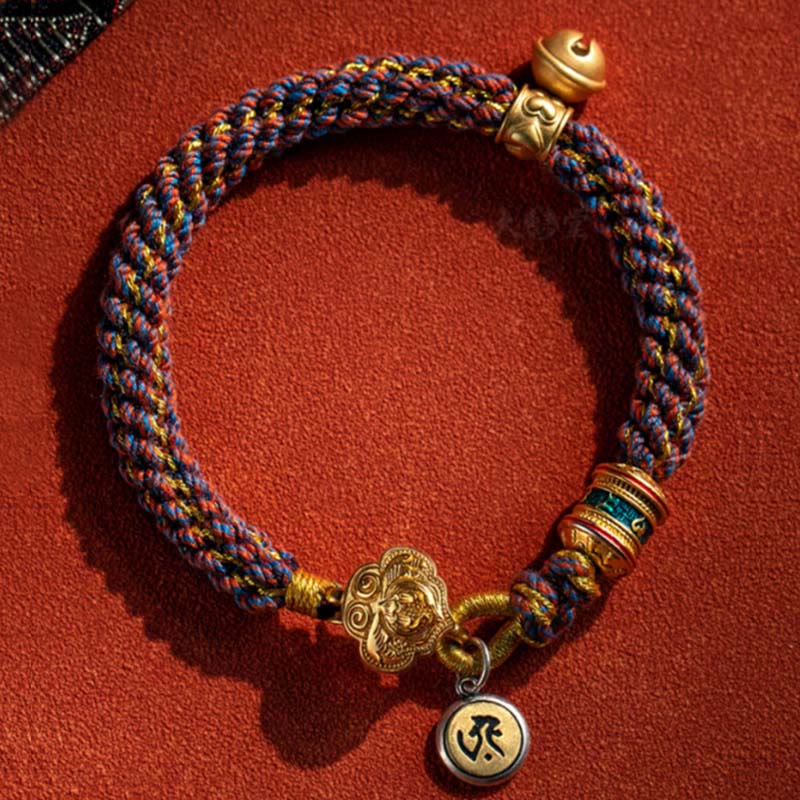 Buddha Stones Armband van 925 sterling zilver met Chinese dierenriem, geboorteboeddha Om Mani Padme Hum en geluksbel, gevlochten koord. - image 0