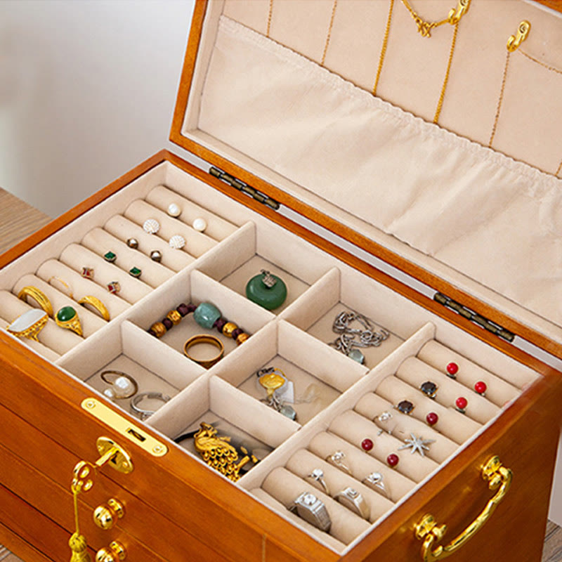 Buddha Stones Retro massief houten sieradendoos, vierlaagse houten Sieraden opbergdoos - image 17