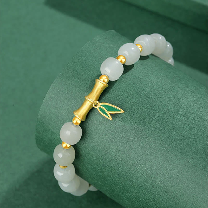 Buddha Stones 925 Sterling Zilveren Hetian Witte Jade Bamboe Armband - image 3