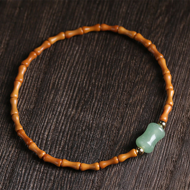 Buddha Stones Natuurlijke olijfpitgroene aventurijn bamboe Armband - image 5