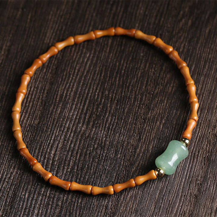 Buddha Stones Natuurlijke olijfpitgroene aventurijn bamboe Armband - image 5