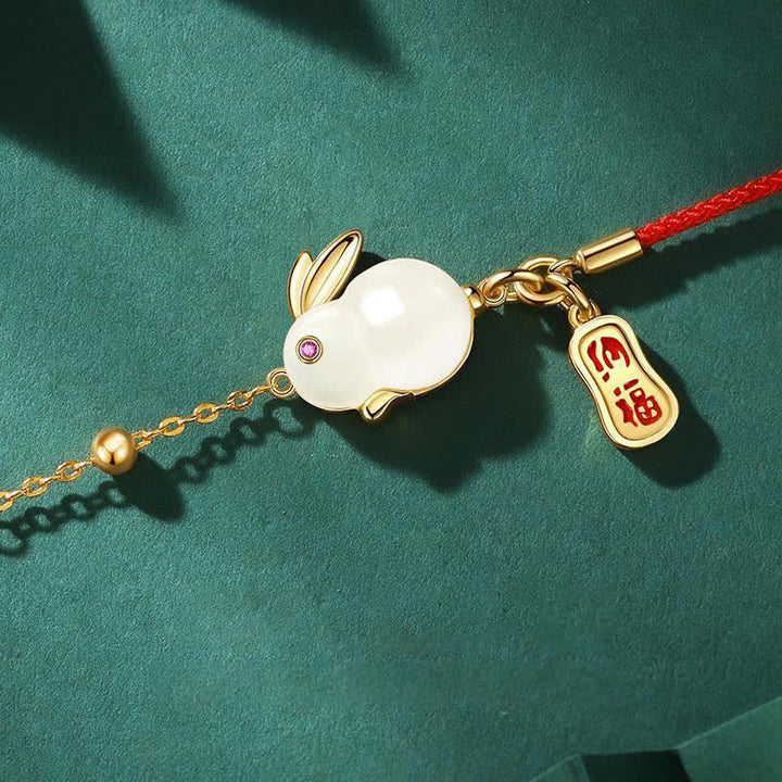 Buddha Stones Jaar van het Konijn Witte Jade Geluk Rode Koord Ketting Armband - image 2