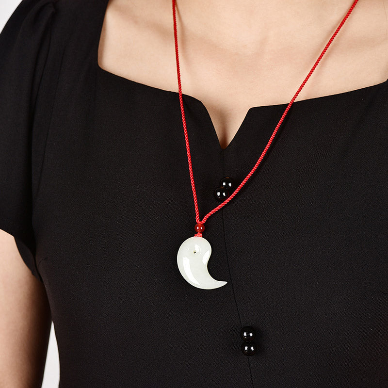 Buddha Stones Yin Yang witte jade cyaan jade beschermingsketting met Ketting - image 8