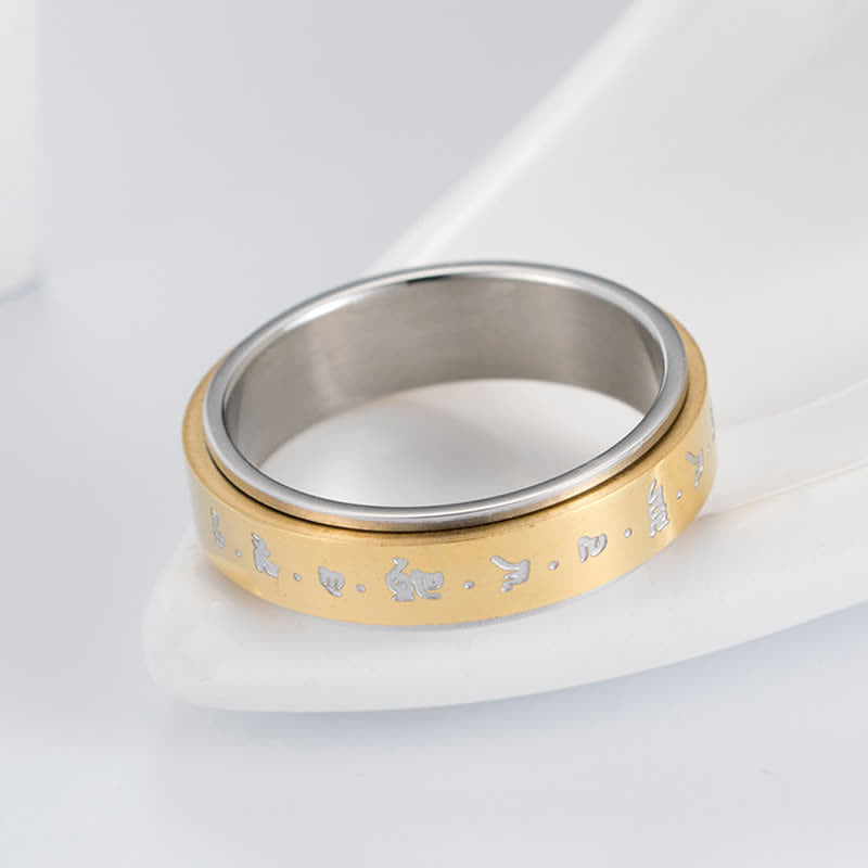 Buddha Stones Mantra titanium stalen balans draaibare Ring - image 3