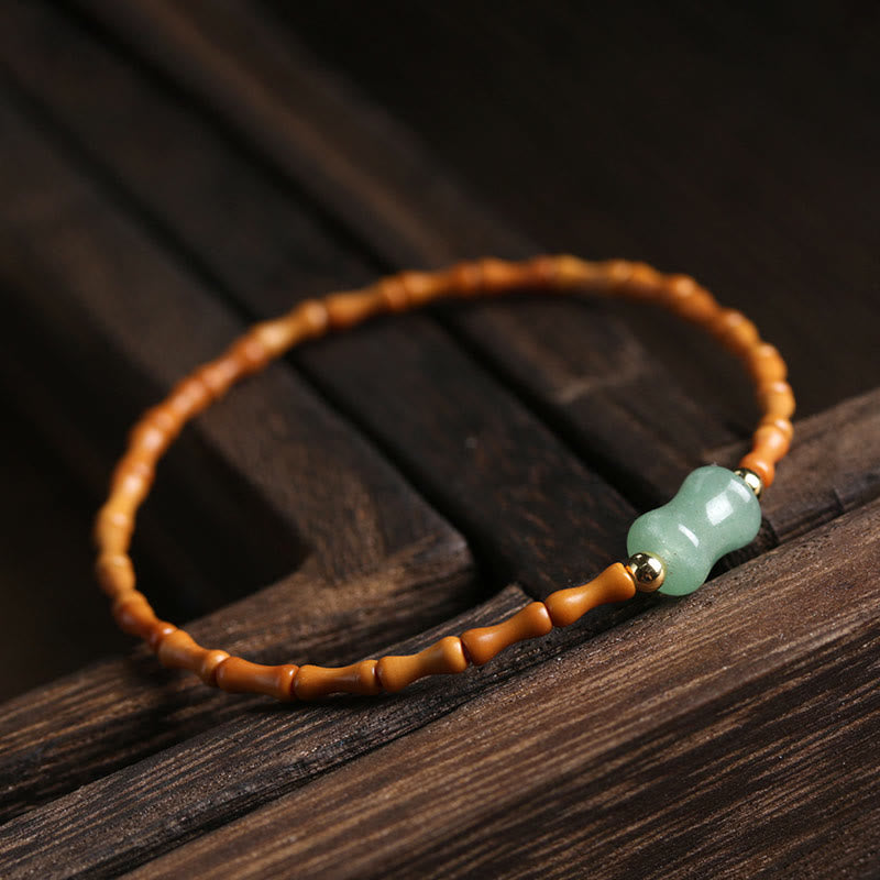 Buddha Stones Natuurlijke olijfpitgroene aventurijn bamboe Armband - image 8