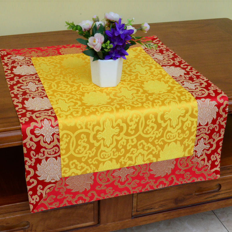 Brokaat gebedsaltaar bloem Vajra draak patroon gelukbrengende symbolen tafelloper - Rode en gele bloem - 70*70 cm - image 13