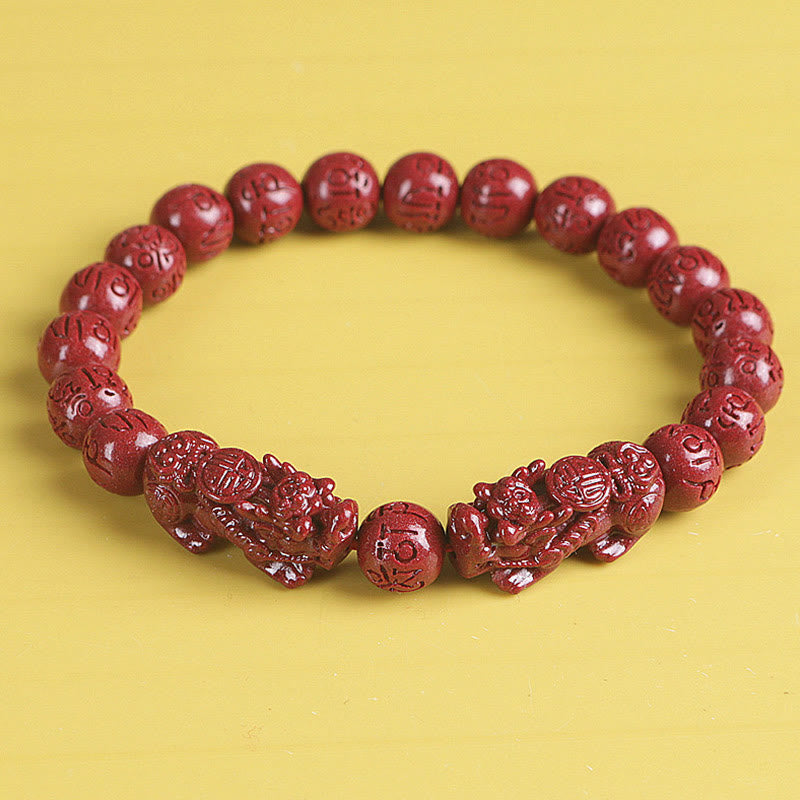 Buddha Stones Natuurlijke dubbele PiXiu Cinnabar Om Mani Padme Hum Rijkdom Geluk Armband - PiXiu Om Mani Padme Hum - 8mm - image 1