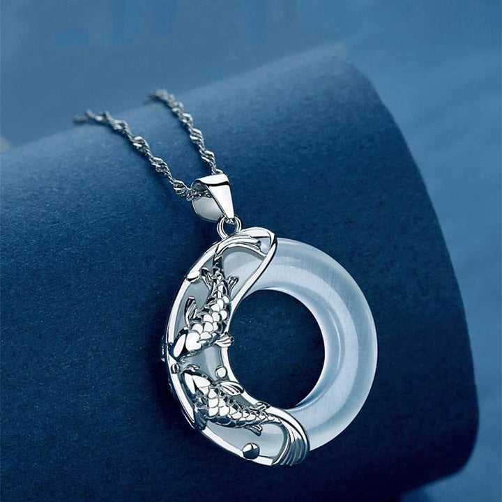 Buddha Stones Natuurlijke witte jade koi Ketting - image 2