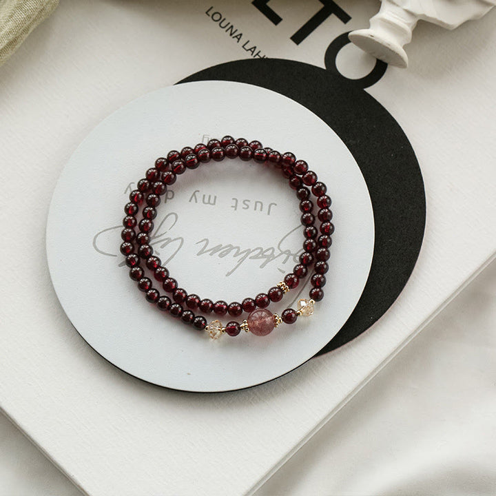 Buddha Stones 14K vergulde Armband met natuurlijke granaat en aardbeikwarts, dubbele wikkelconstructie - image 4