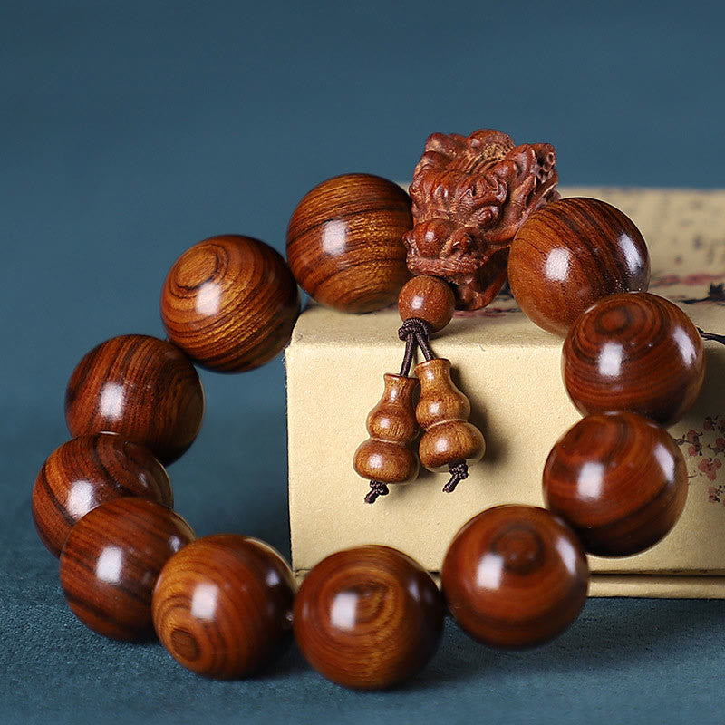 Buddha Stones Rozenhout, groene sandelhout, kleine bladeren, rode sandelhout, draak, gesneden Armband - image 1