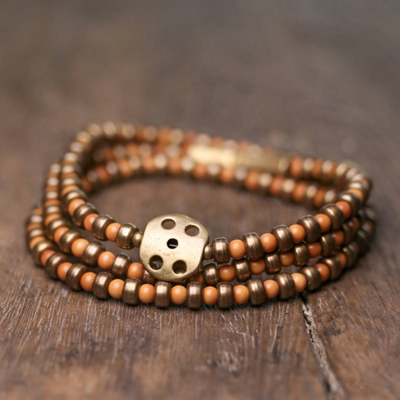 Buddha Stones Retro olijfpit koperen Armband met rijkdommotief - 17-17,5 cm - image 0