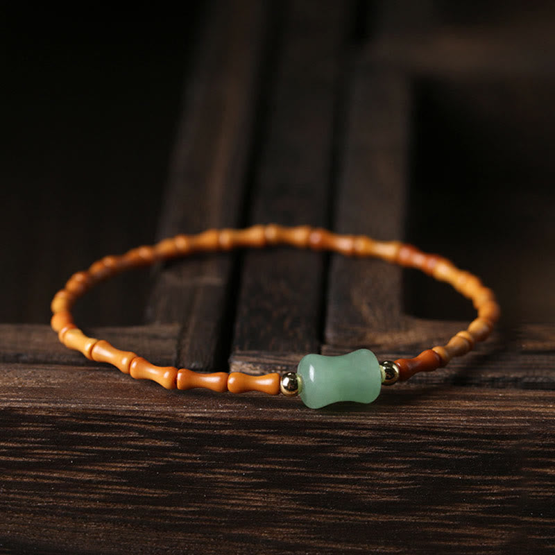 Buddha Stones Natuurlijke olijfpitgroene aventurijn bamboe Armband - image 2