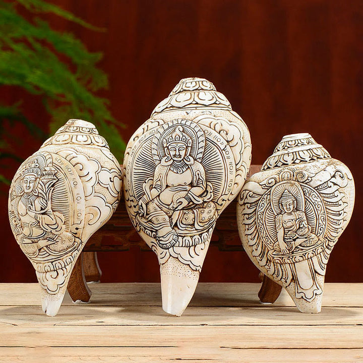 Tibetaanse handgemaakte gegraveerde Shankha Boeddha Avalokitesvara Conch Shell rijkdom decoratie - image 2