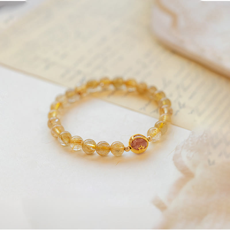 Buddha Stones Gouden rutielkwarts aardbeikwarts Armband - image 6