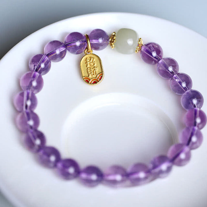 Buddha Stones Natuurlijke amethistkristal Hetian jade helende Armband - image 13