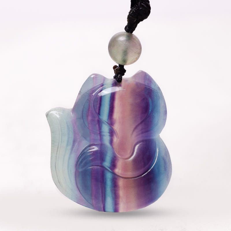 Buddha Stones Natuurlijke fluoriet gouden obsidiaan vossenhanger Ketting - Fluorietvos - image 15