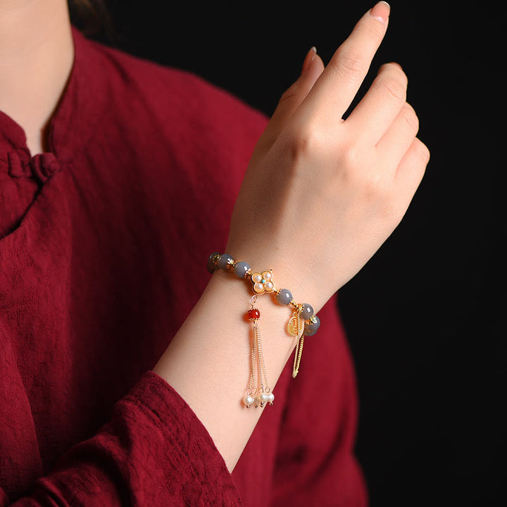 Buddha Stones Natuurlijke grijze agaat Fu karakter parel kwastje Armband - image 9