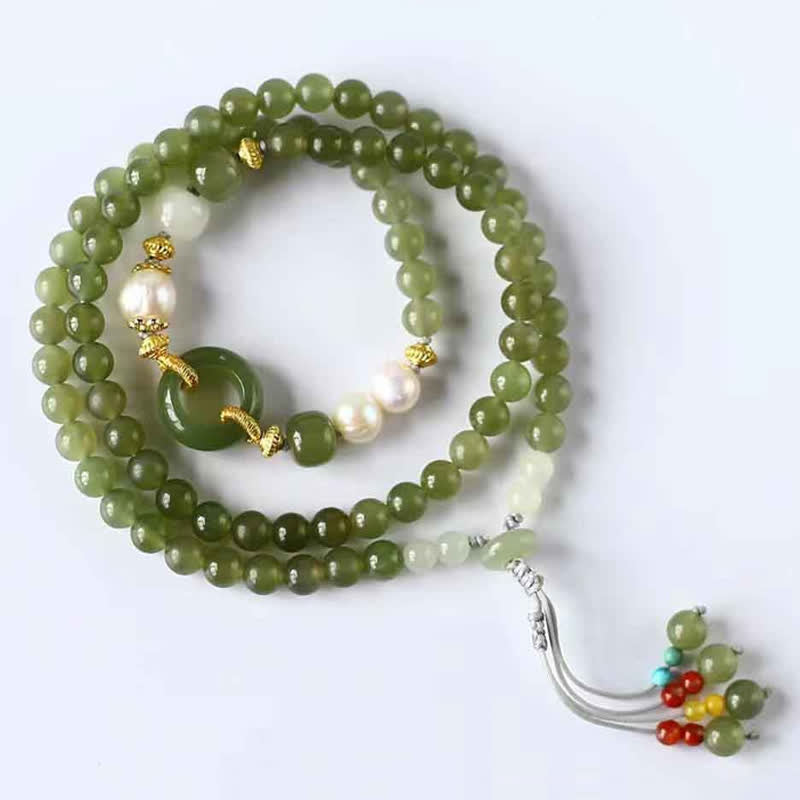 Buddha Stones Hetian Jade Parel Vredesgesp Geluks- en Armband - image 1