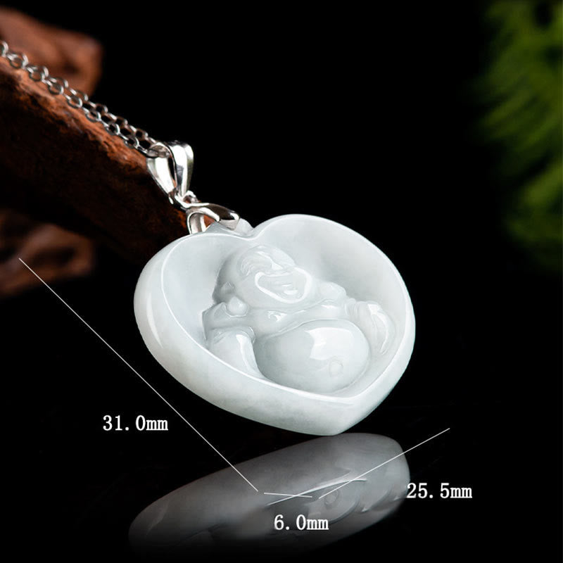 Buddha Stones Lachende Boeddha hanger van witte jade met gelukssymbool en titanium stalen Ketting . - image 8