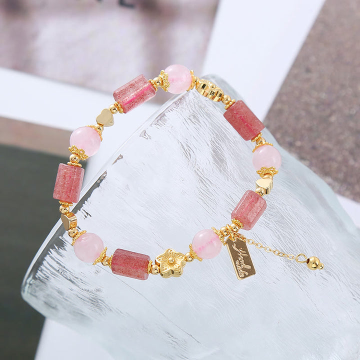 Buddha Stones Aardbeikwarts Roze Kristal Liefdeshart Bloem Positieve Armband - image 4