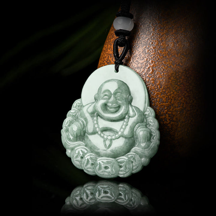 Buddha Stones Lachende Boeddha kettinghanger van natuurlijke jade en koper met Ketting voor overvloed - image 5