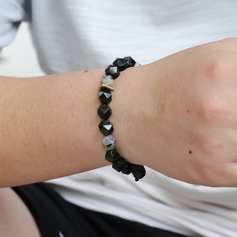 Buddha Stones Zwarte obsidiaan, zwarte glittersteen, Armband - image 3