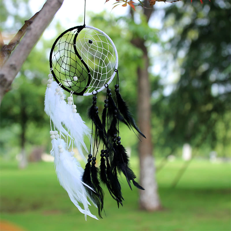 Yin Yang dromenvanger rond net met veren, balansdecoratie - image 2