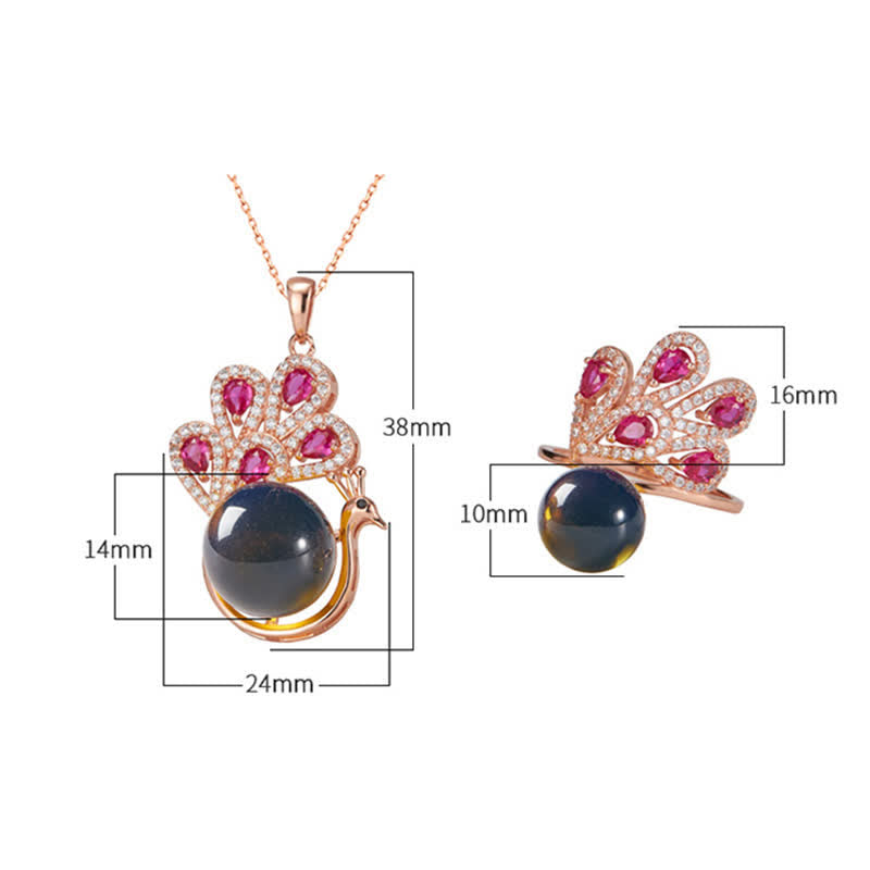 Pauw Amber Geluk Liefde Ketting Hanger Ring - image 7