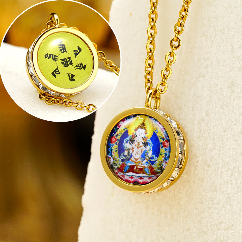Buddha Stones Tibetaanse gele god van rijkdom, groene Tara Boeddha, sereniteit, Ketting van titaniumstaal - Voorkant Vajrasattva Bodhisattva Achterkant Mantra - image 10