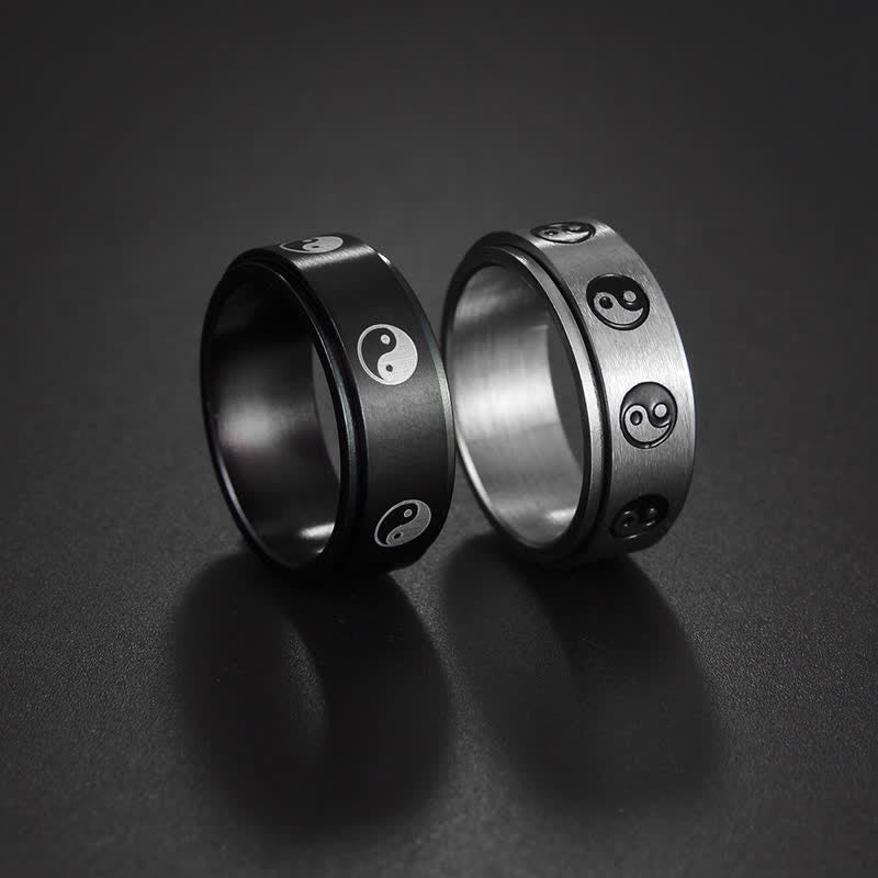 Buddha Stones Yin Yang balans draaibare Ring van titaniumstaal - image 0