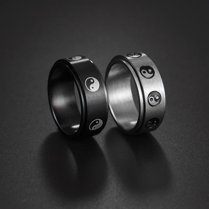 Buddha Stones Yin Yang balans draaibare Ring van titaniumstaal - image 0
