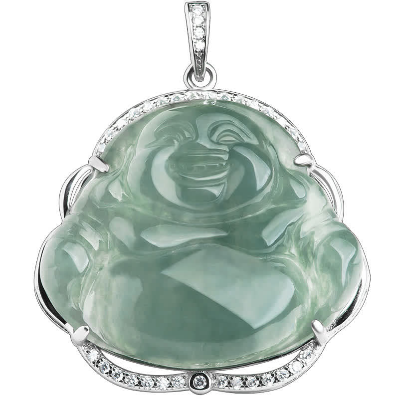 Buddha Stones Laughing Buddha Ketting van natuurlijke jade met hanger van titaniumstaal - image 4