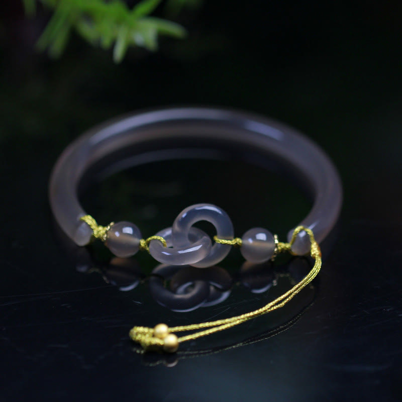 Buddha Stones Natuurlijke grijze agaat Bangle-armband met dubbele vredesgesp - image 1
