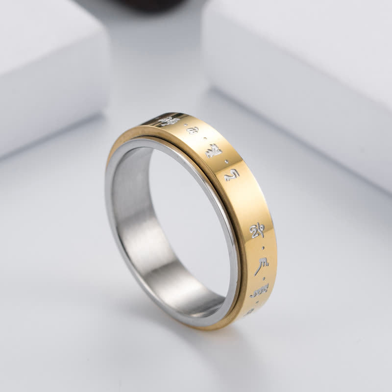 Buddha Stones Mantra titanium stalen balans draaibare Ring - image 4
