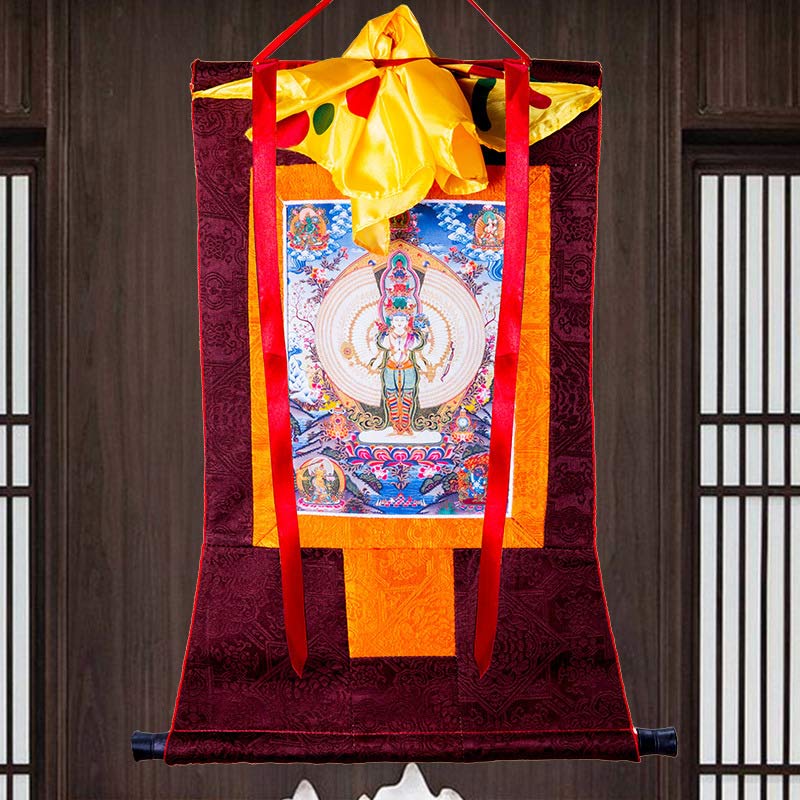 Buddha Stones Tibetaanse duizendarmige Avalokitesvara ingelijste Thangka zegendecoratie - image 8