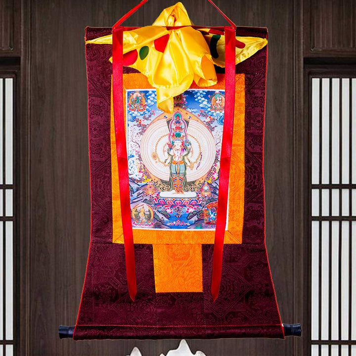 Buddha Stones Tibetaanse duizendarmige Avalokitesvara ingelijste Thangka zegendecoratie - image 8