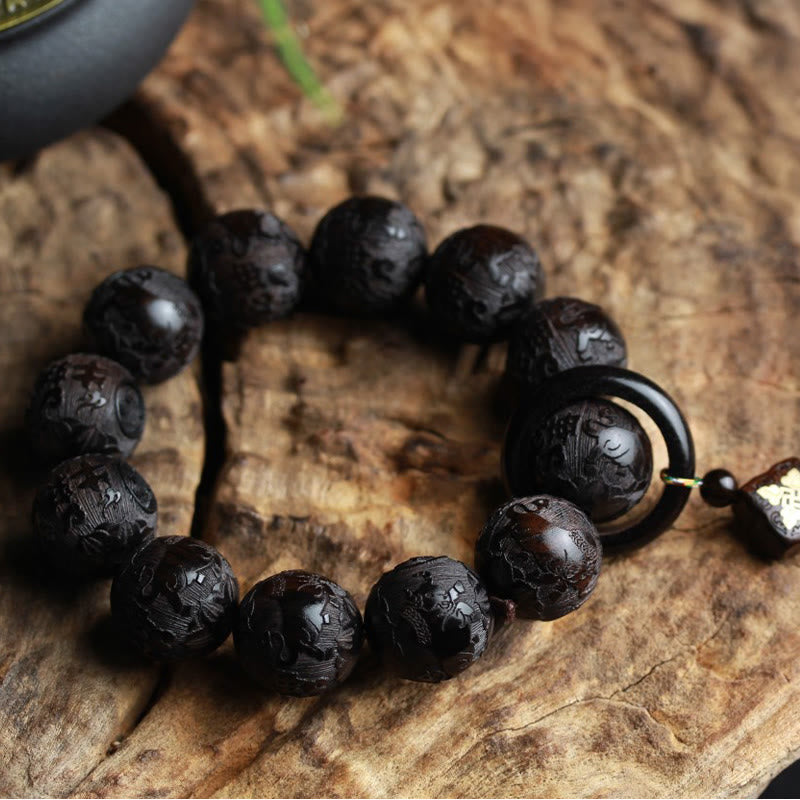 Buddha Stones Armband van ebbenhout met Chinese karakters Yin Yang gegraveerd - image 3
