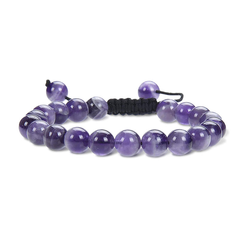 Buddha Stones Verstelbare macramé Armband met edelstenen en kristallen kralen met natuurlijke helende kracht, geschikt voor zowel mannen als vrouwen. - Amethist - image 0