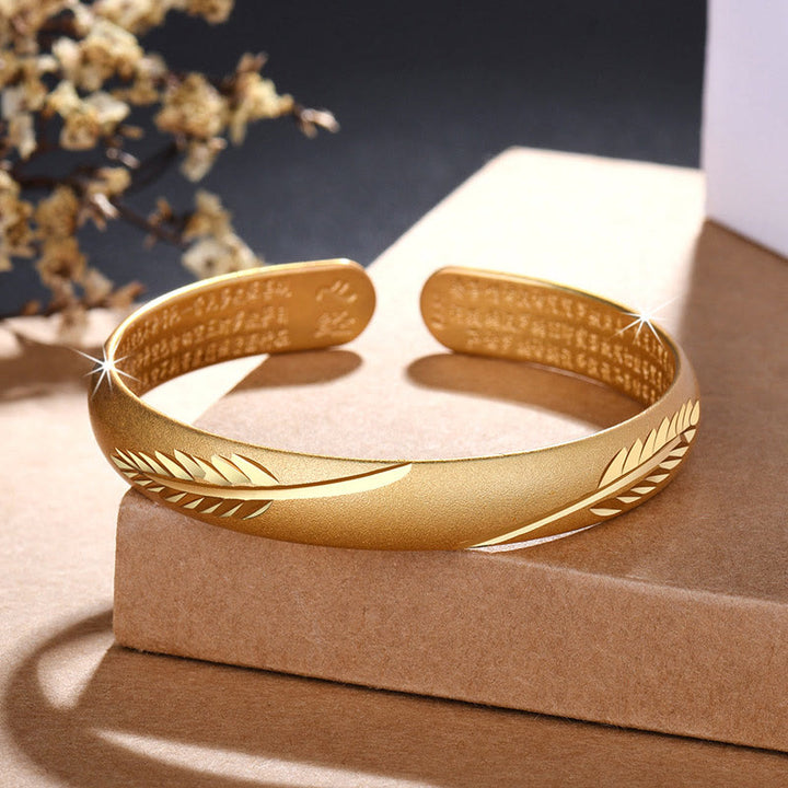 Buddha Stones Koperen Manchetarmband met gegraveerd patroon van een verenhart en Bangle . - image 2