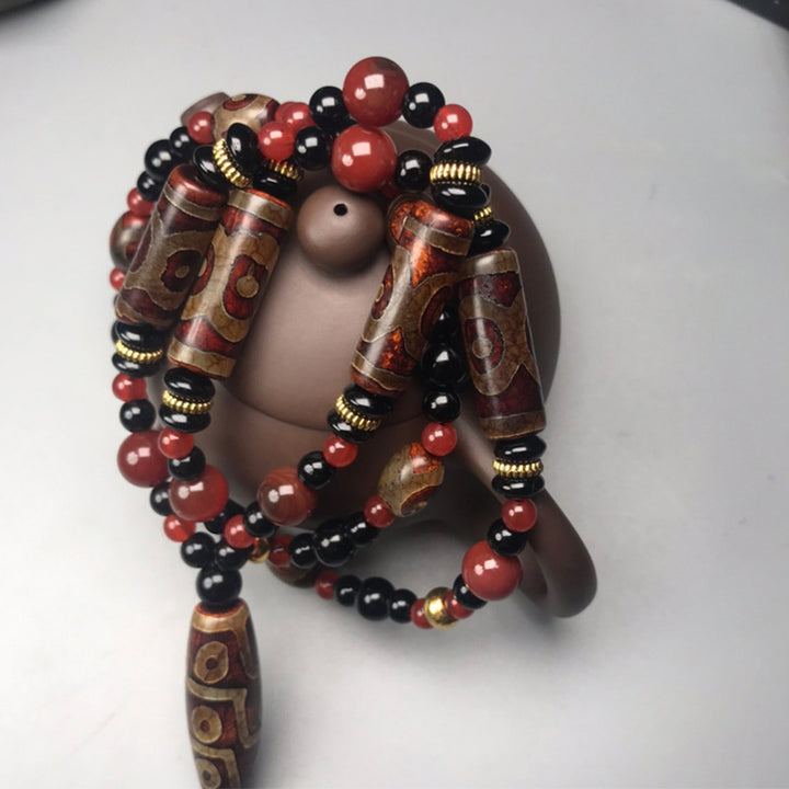 Buddha Stones Ketting met negenogen Dzi-kralen van rode agaat, symbool voor rijkdom en gezondheid. - image 3