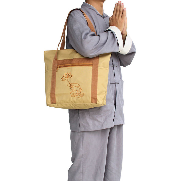 Spirituele Mind Oefening Lotus Borduurpatroon Canvas Schoudertas Shopper - image 7