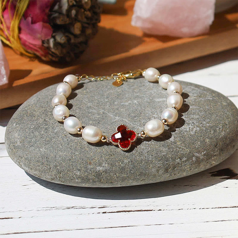 Buddha Stones Armband met klavertje vier en symbool voor welvaart - image 1