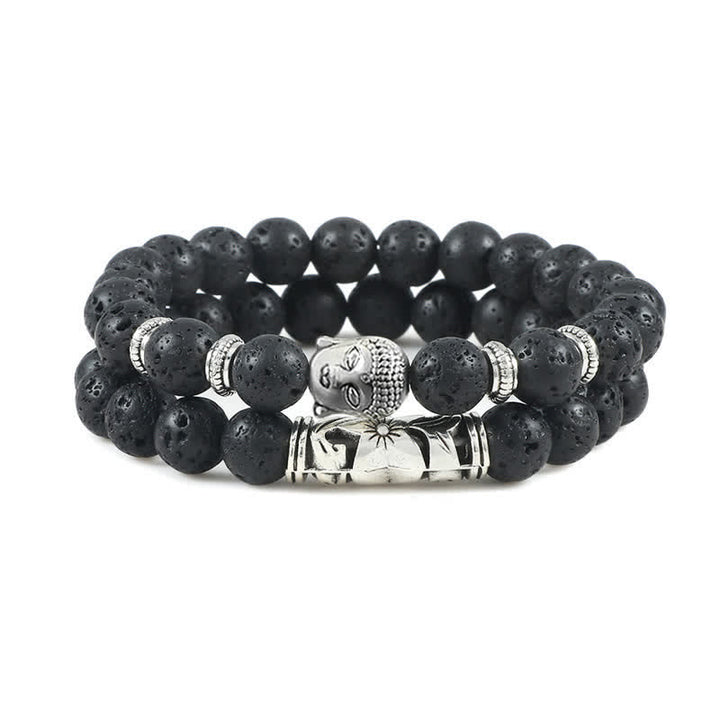 Buddha Stones 2 stuks natuurlijke kristallen agaat Boeddha Armband - Lavasteen - image 6