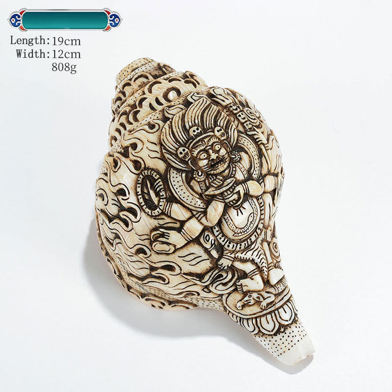 Tibetaanse handgemaakte gegraveerde Shankha Boeddha Avalokitesvara Conch Shell rijkdom decoratie - Shadbhuja Mahakala 19*12cm - image 28