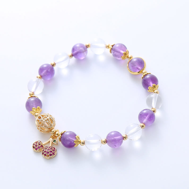 Buddha Stones Armband met bedeltje van een witte amethistkristal en een positieve kers. - image 4